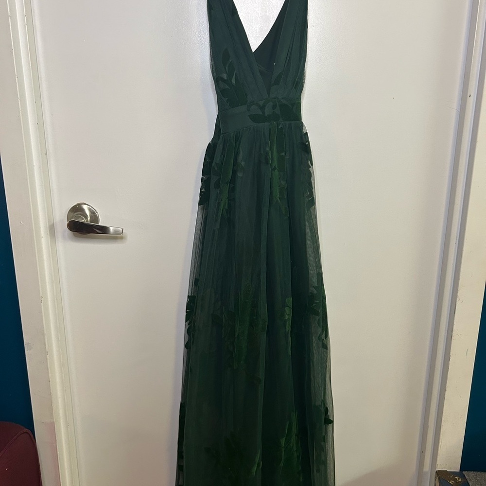 STUNNING Luxxel Deep Green Bridesmaid Dress - velvet and mesh patterns. Fits S - Picture 4 of 9